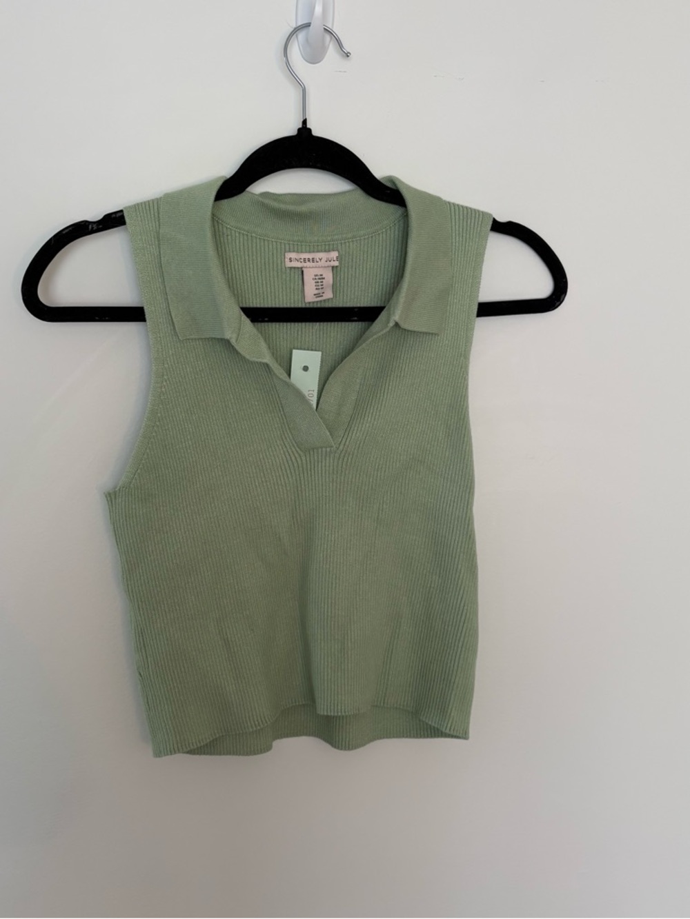 Sage Green Ribbed Sleeveless Collared Tank